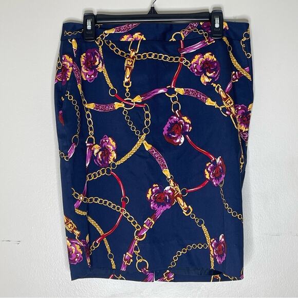 Charter Club Dresses & Skirts - CHARTER CLUB Navy and Yellow Chain and Floral Print Zip Closure Skirt Size 10P